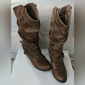 Faded Glory Women’s Brown Faux Leather Buckle Detail Cowboy Boots Sz 10